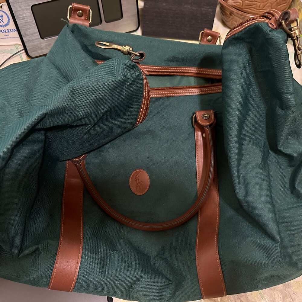 Polo Ralph Lauren Fragrances Green Brown Duffel Travel Bag Luggage Canvas